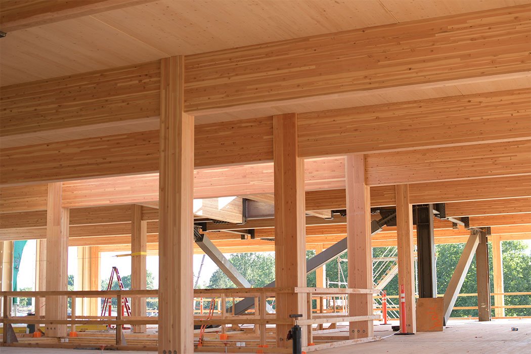 Mass timber interior of construction