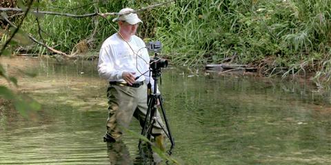 Jordan Benner on location and up a creek