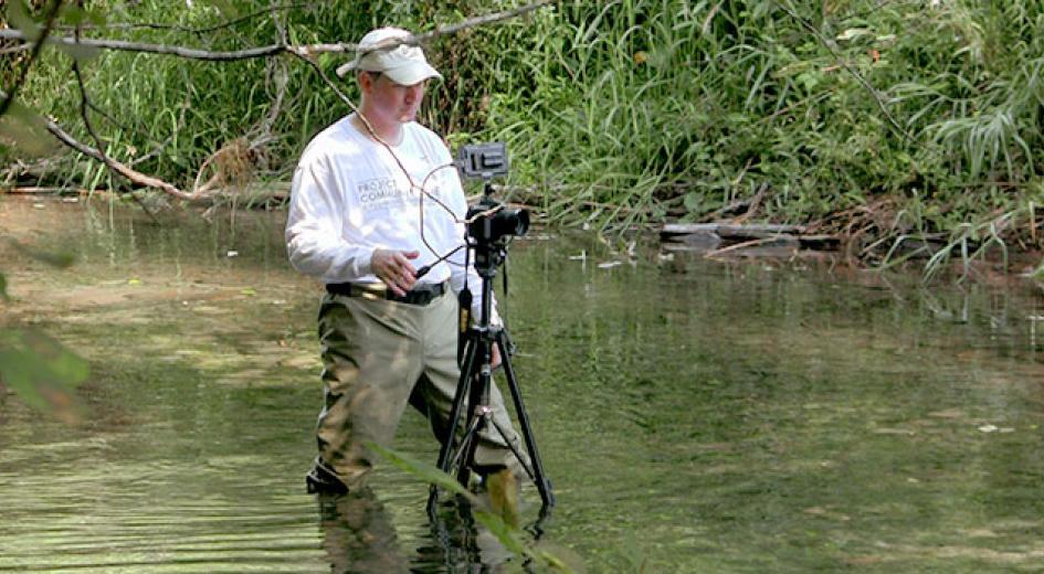 Jordan Benner on location and up a creek