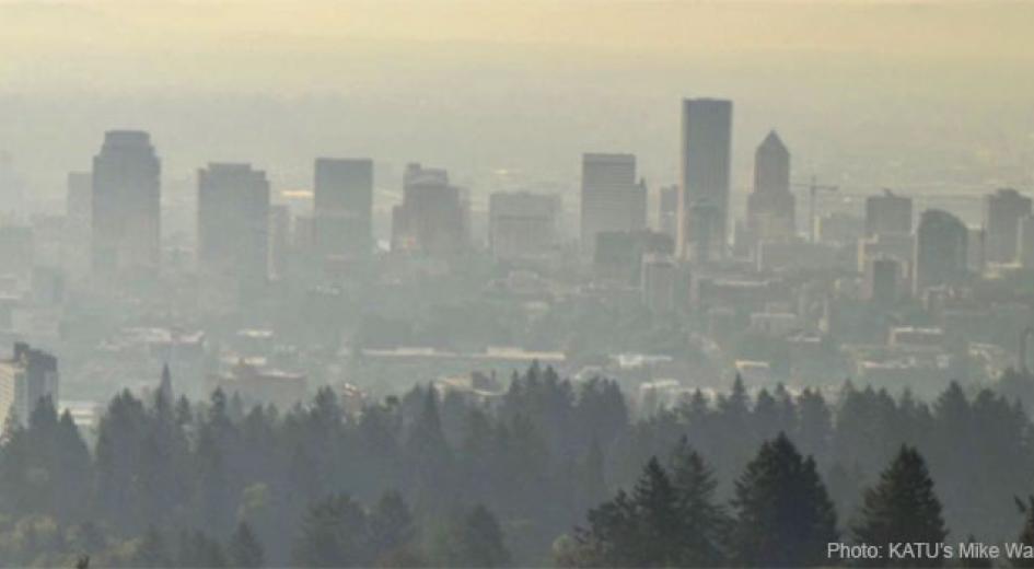 hazy Portland skyline