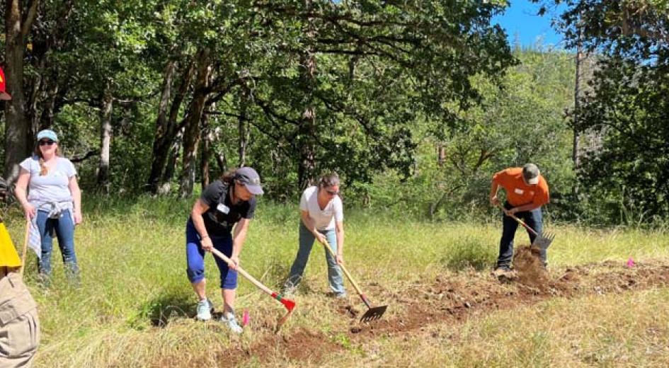 Teacher workshop participants digging fire line