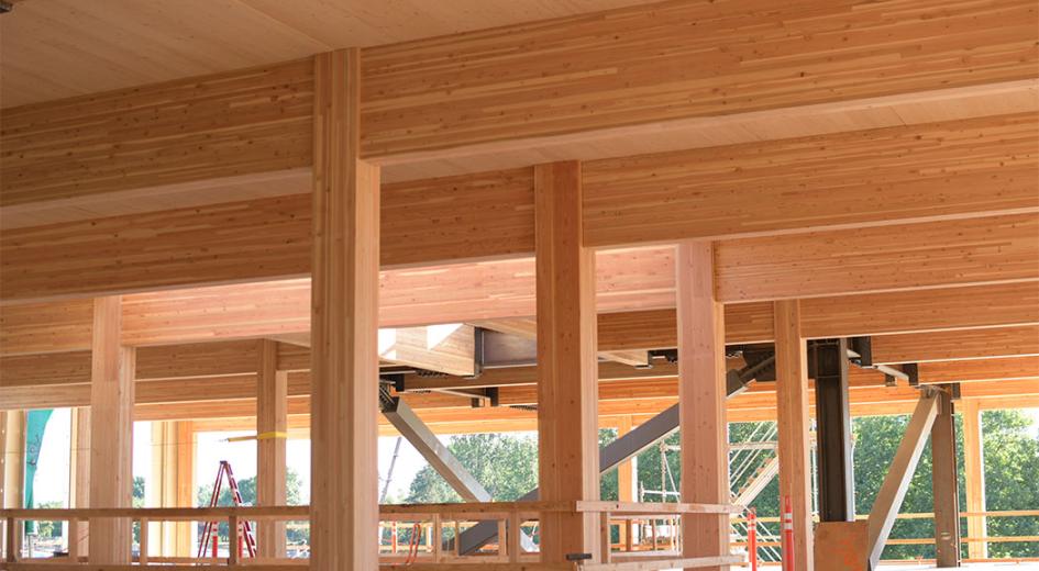 Mass timber interior of construction